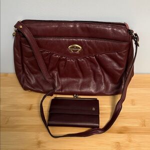 Etienne Aigner Vintage Burgundy Leather Shoulder Bag and Kiss lock Wallet